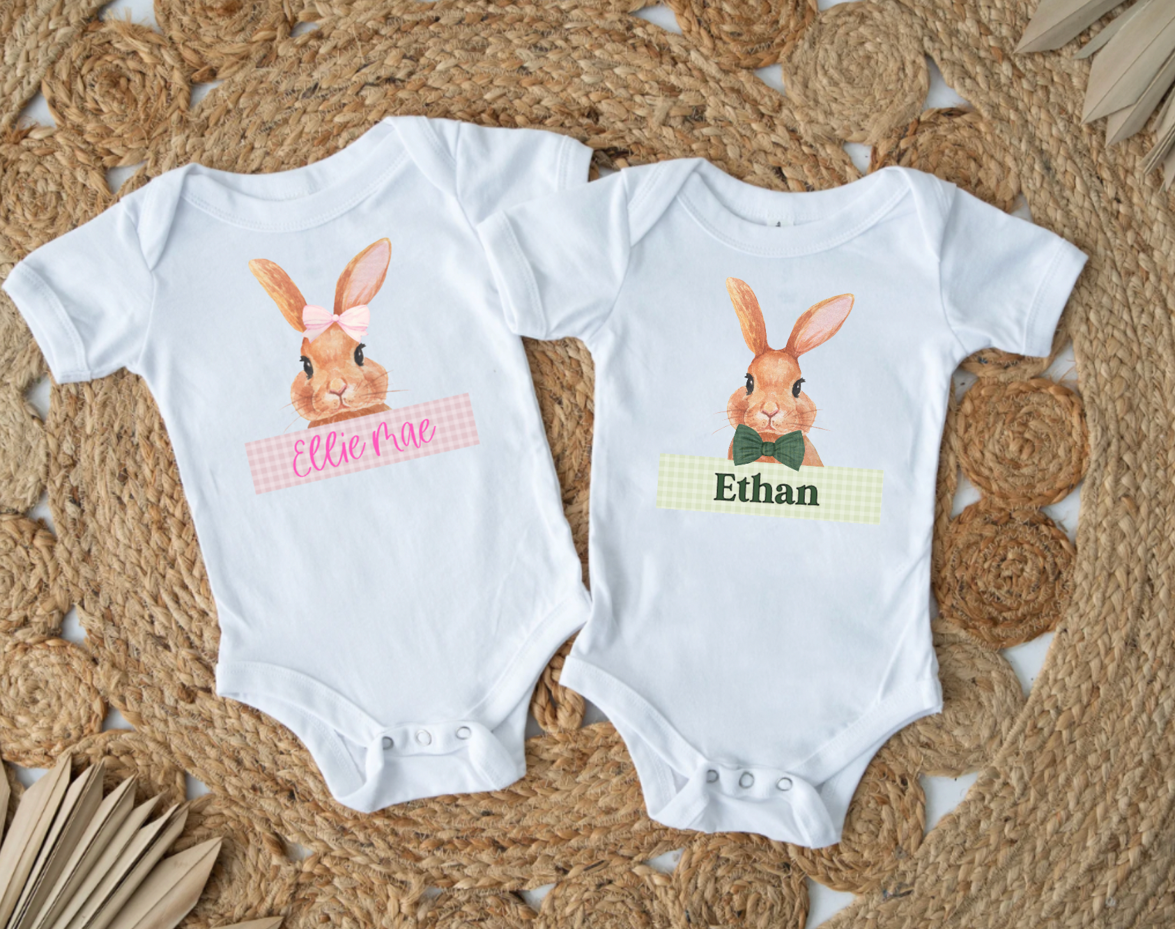 Personalized Easter Bunny Matching White Shirts For Brothers and Sisters