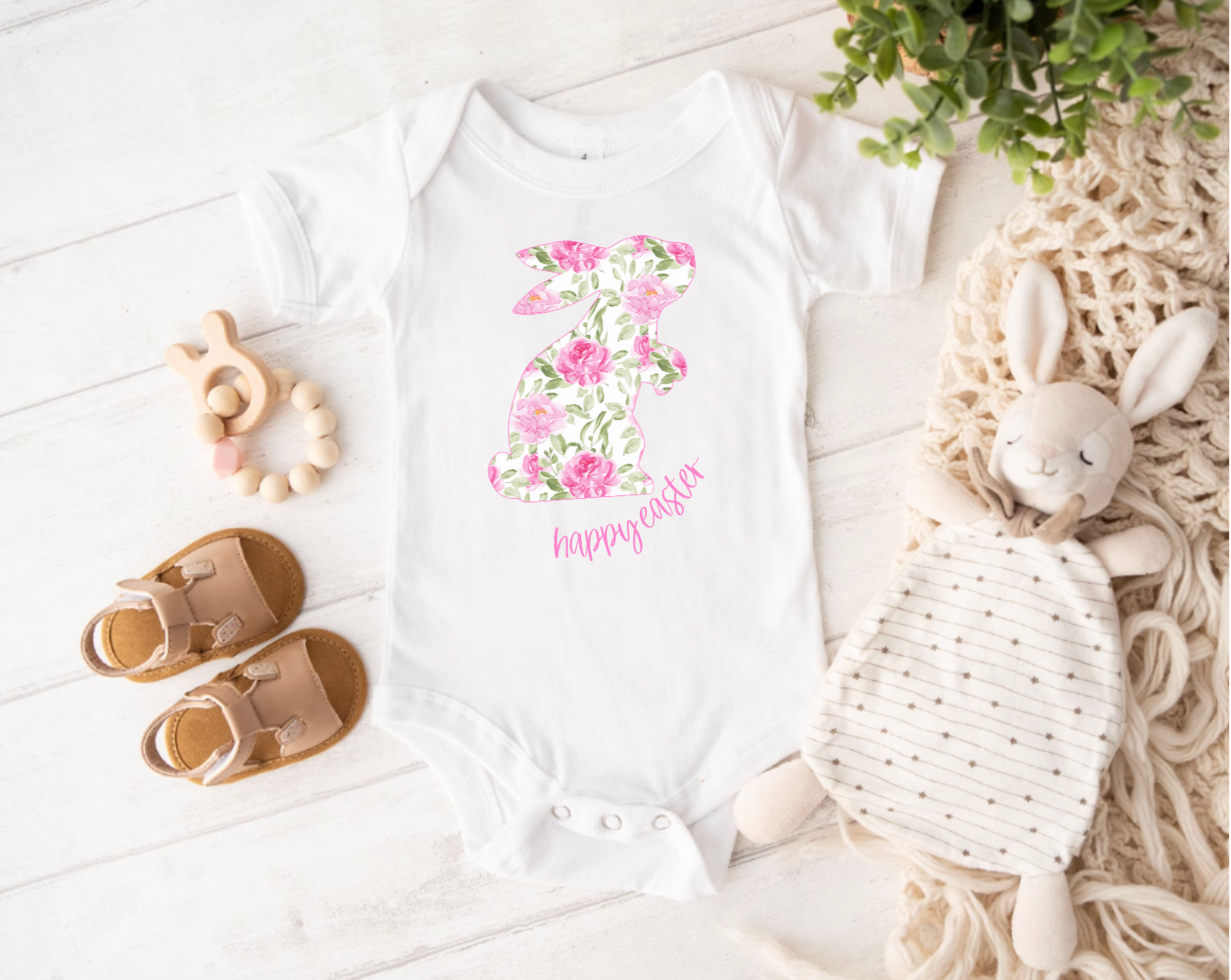 Pink Floral Happy Easter Bunny Tee