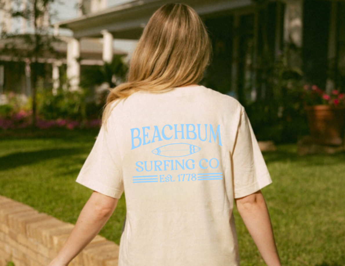 Beach Bum Surfing Co Light Tan Summer T-Shirt
