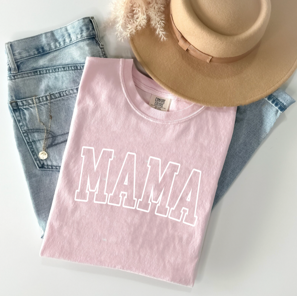 MAMA Light Pink and White Retro T-Shirt