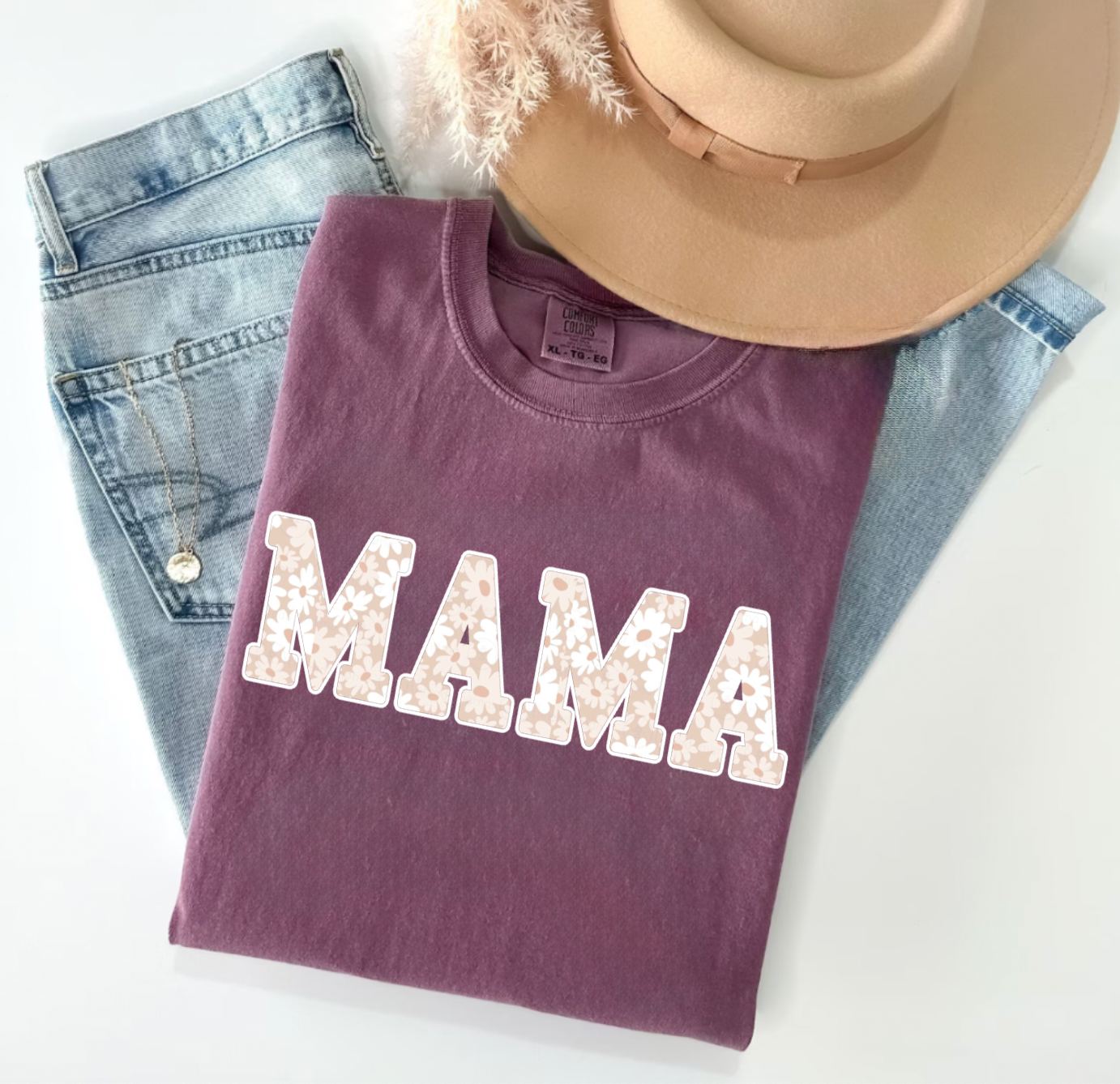 Mama Tan and White Floral Berry T-Shirt