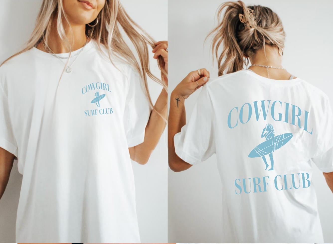 Cowgirl Surf Club Dusty Blue and White Summer T-Shirt