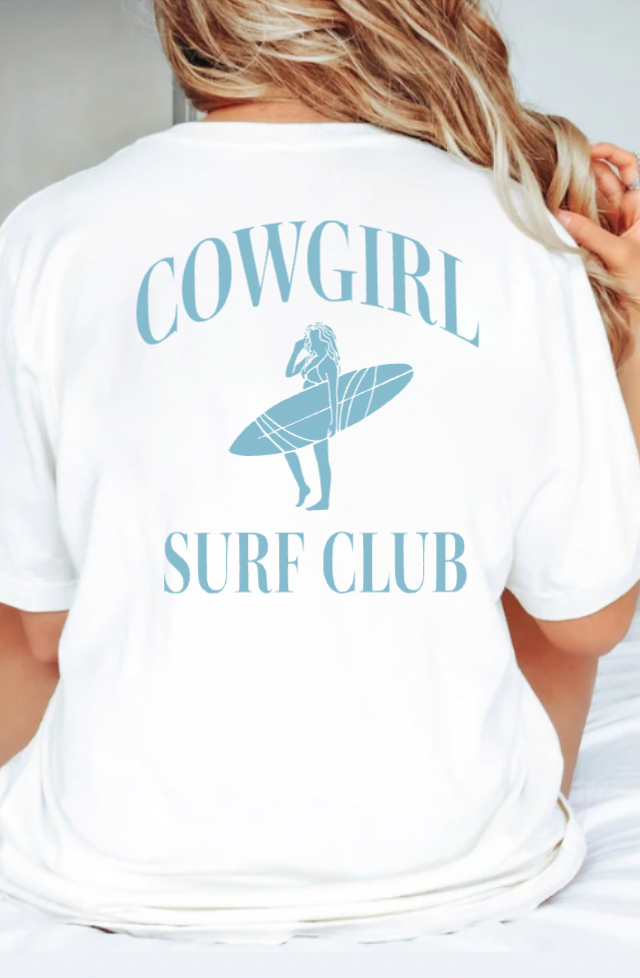 Cowgirl Surf Club Dusty Blue and White Summer T-Shirt