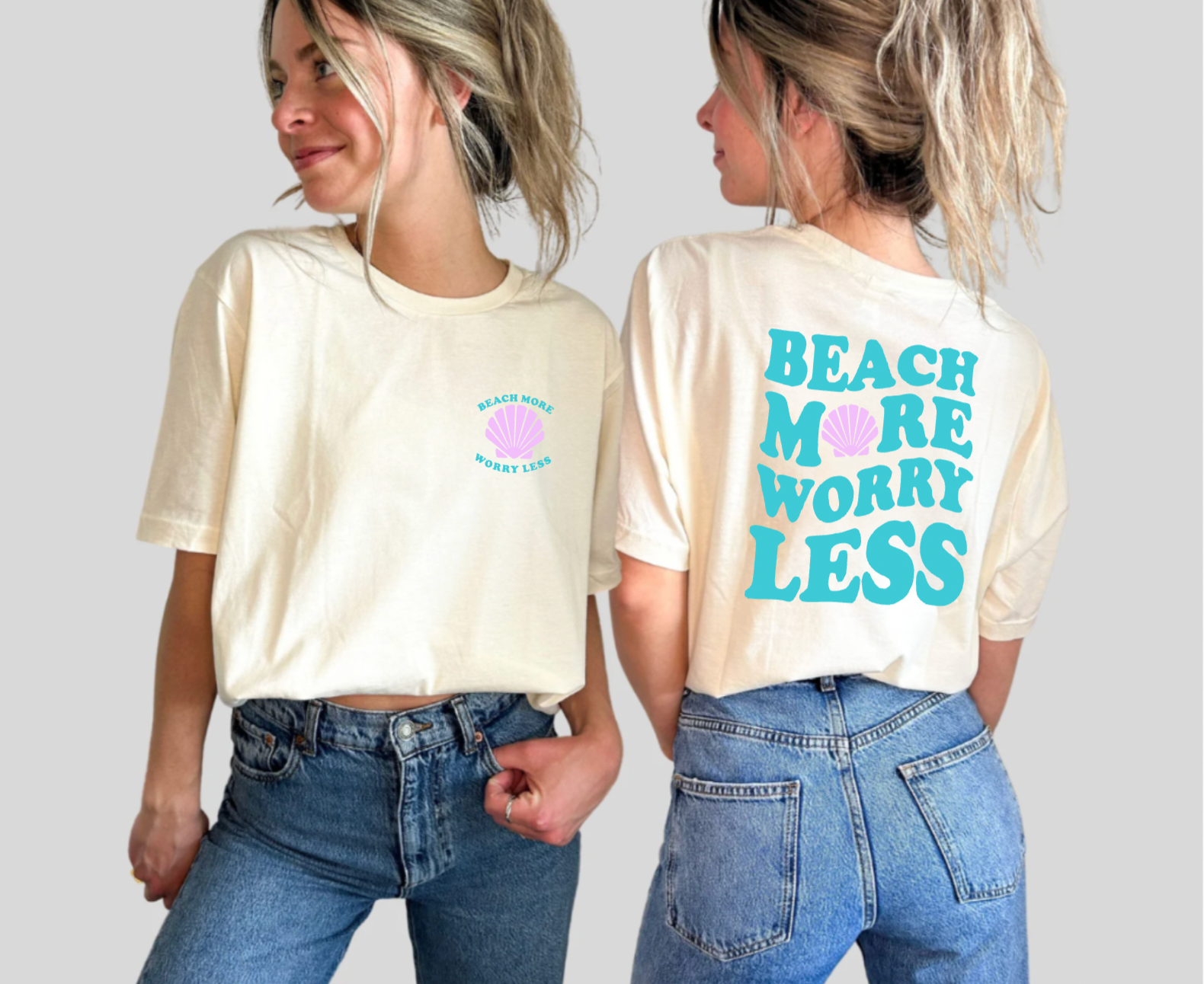 Beach More Worry Less Tan Cropped Summer T-Shirt