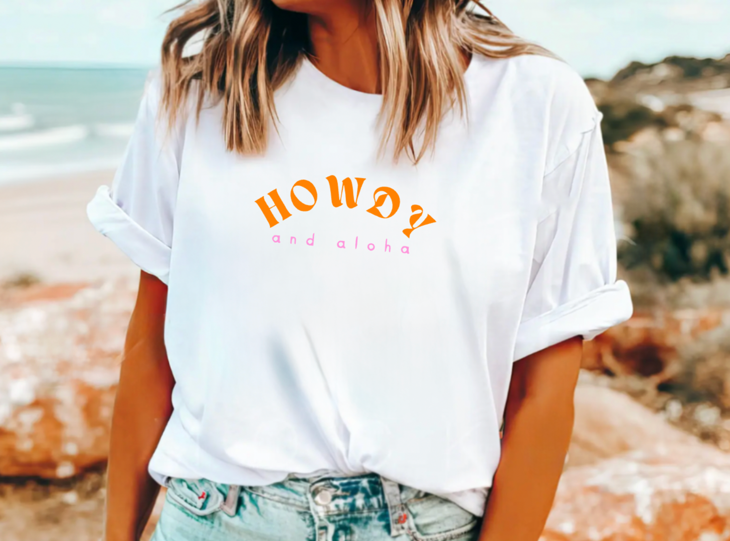 Coastal Cowgirl Country Howdy and Aloha Summer White T-Shirt
