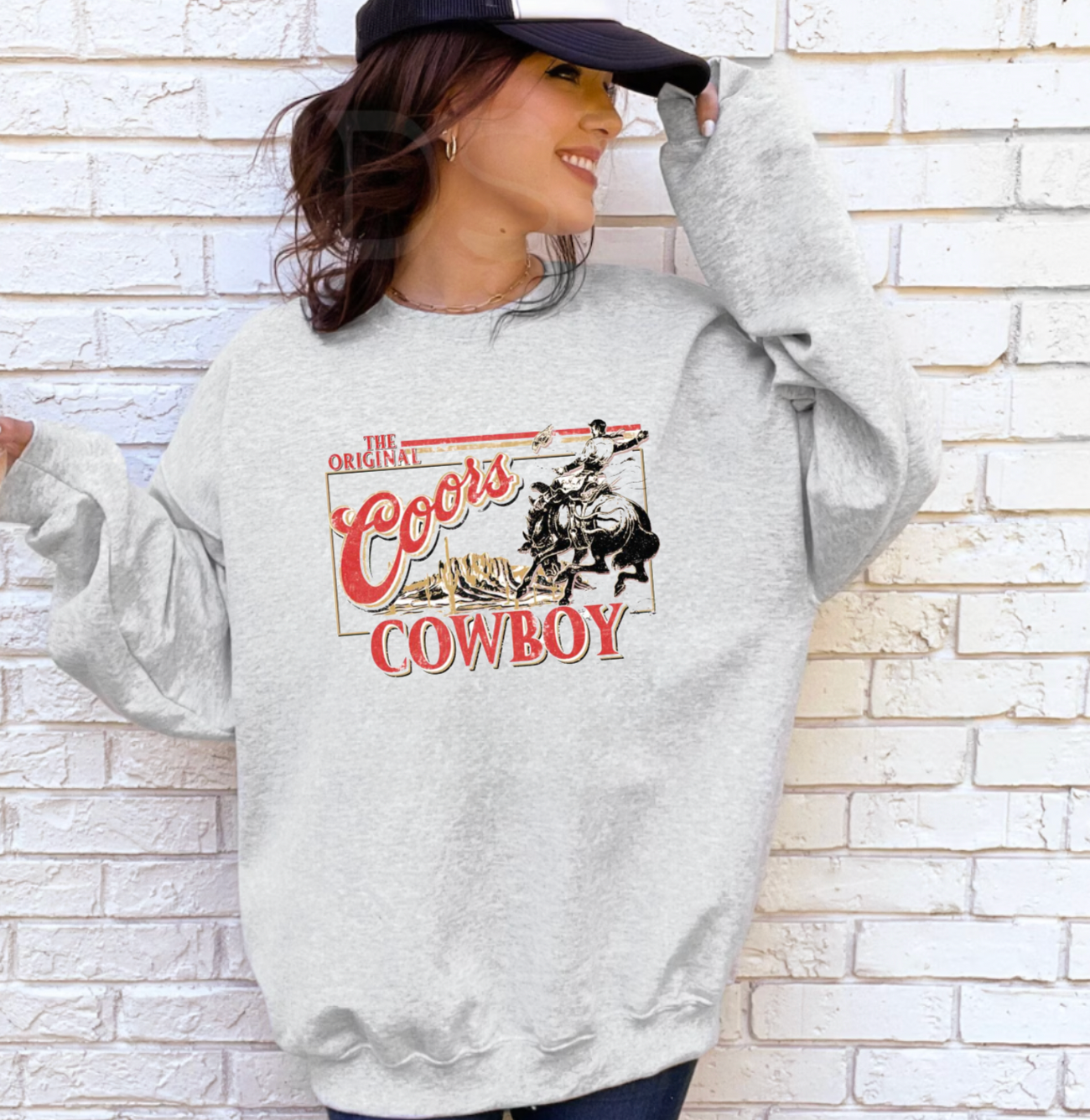 The Original Coors Cowboy Ash Grey Country Crewneck