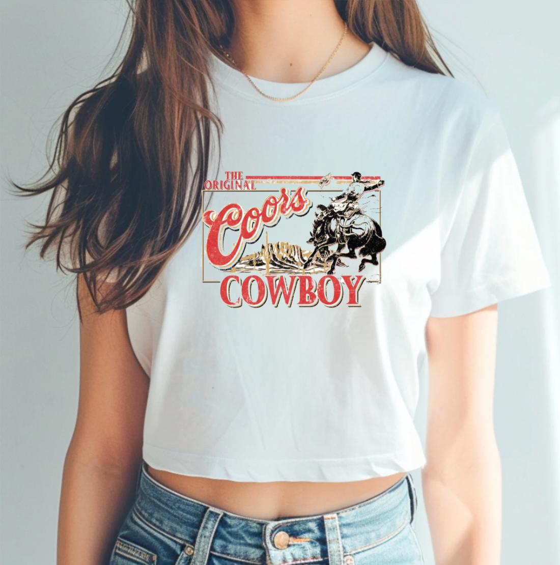 The Original Coors Cowboy Country White Cropped T-Shirt