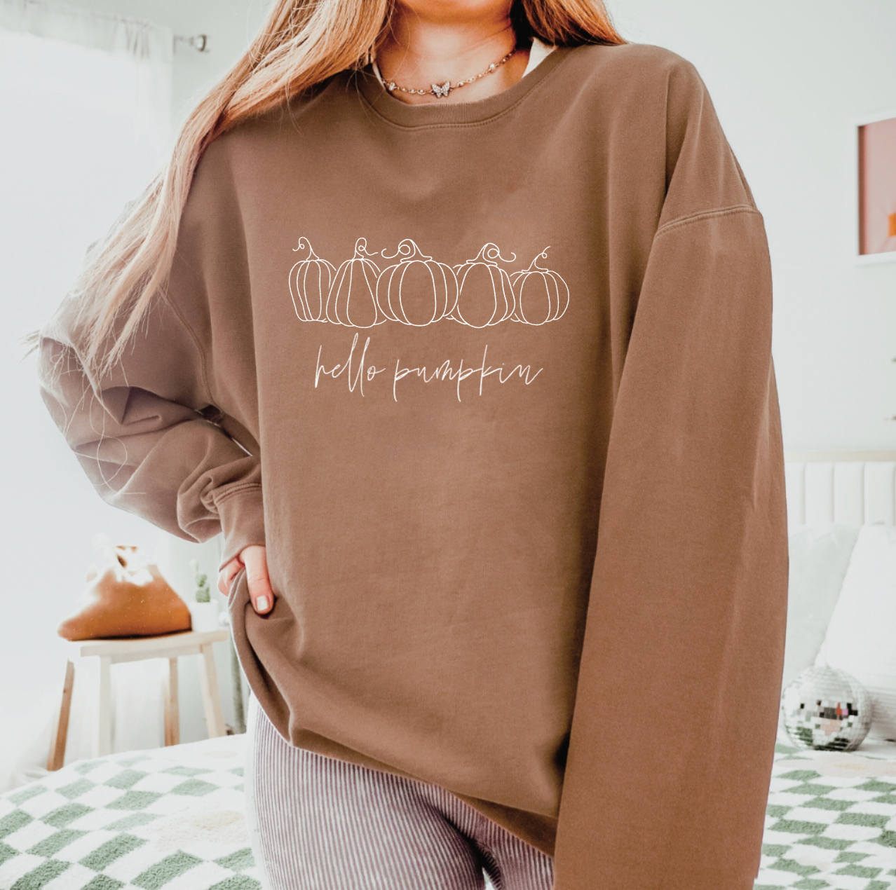 Hello Pumpkin Brown Comfort Colors Fall Crewneck