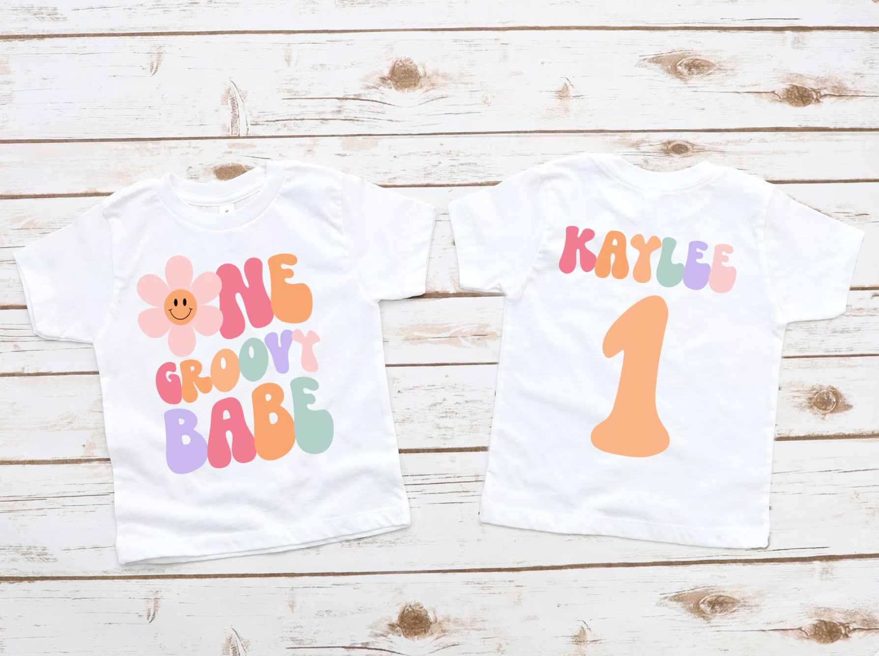 ONE Groovy Babe Personalized First Birthday White Bodysuit with Name