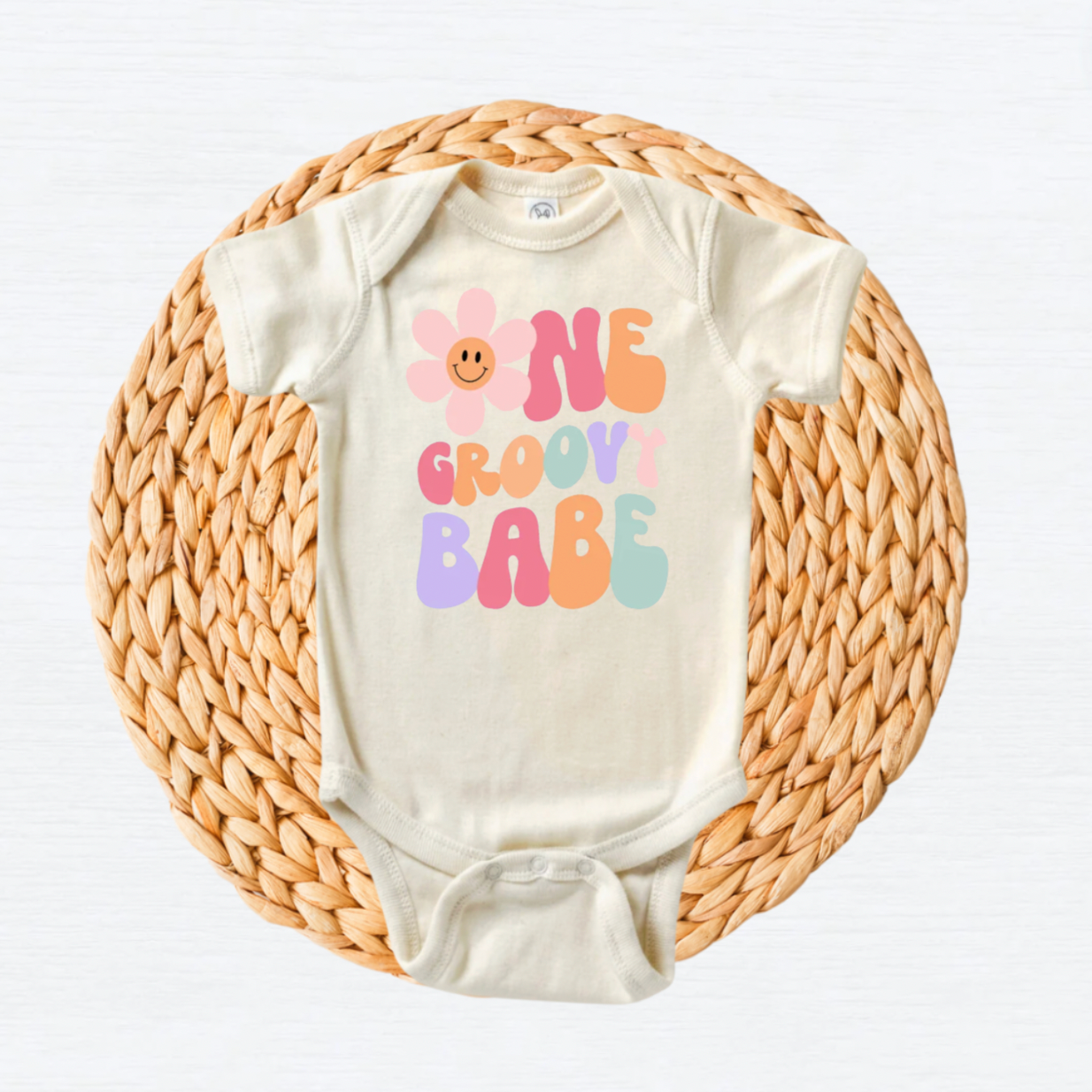 ONE Groovy Babe First Birthday Natural Colored Shirt and Matching Shirts for Baby and Parents