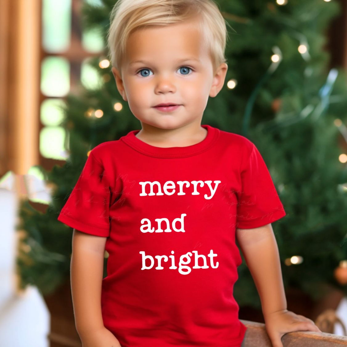 Merry and Bright Red Vintage Red Christmas Shirt for Toddlers
