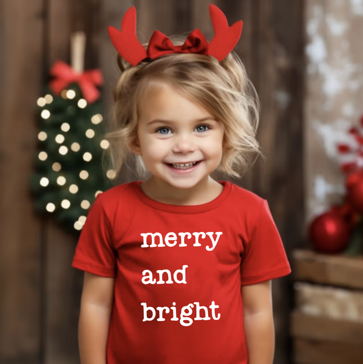 Merry and Bright Red Vintage Red Christmas Shirt for Toddlers