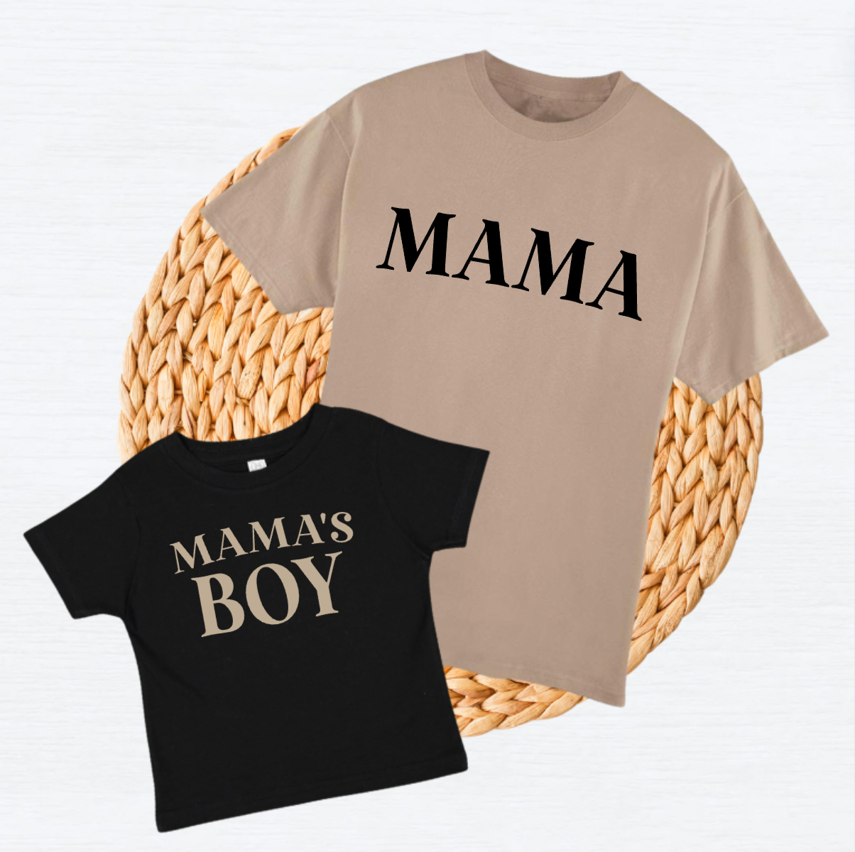 Mama’s Boy and Mama Black and Tan Matching Shirts for Mom and Son