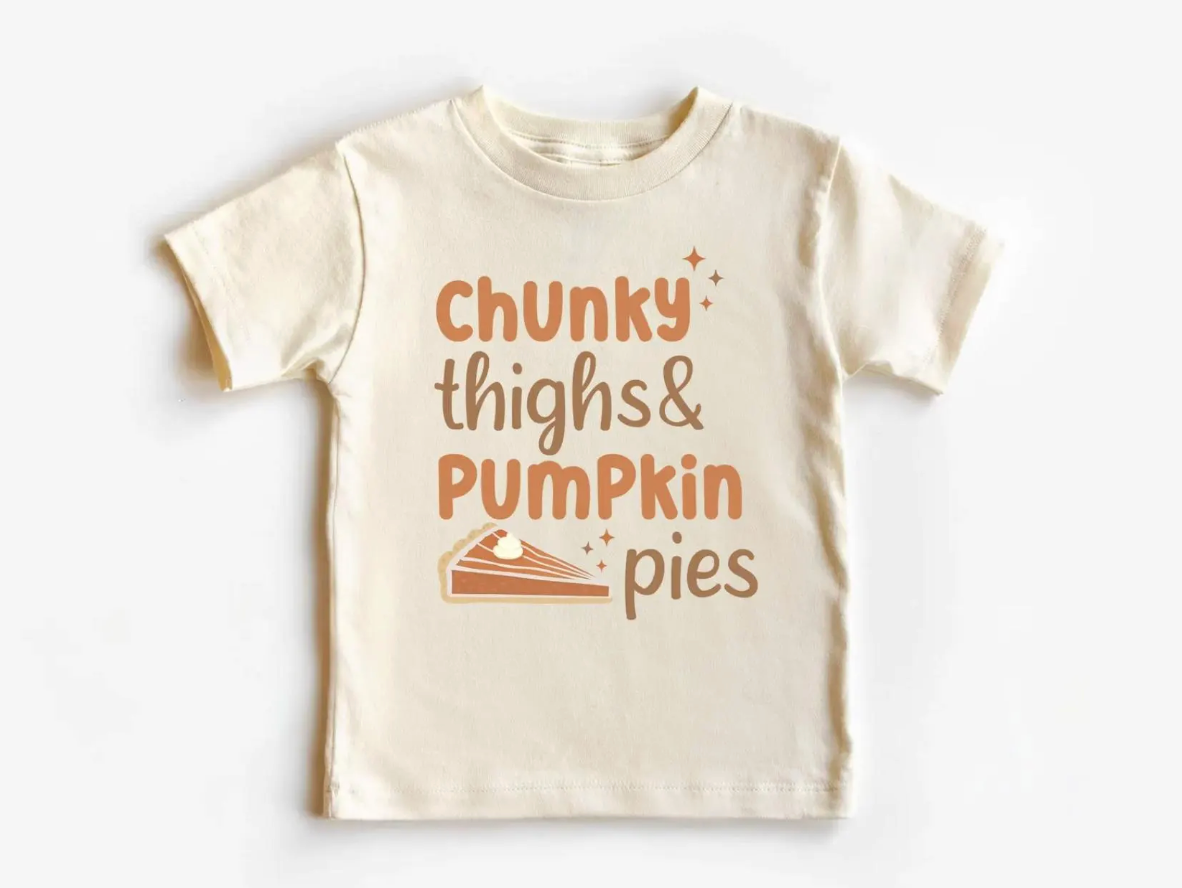 Chunk Thighs & Pumpkin Pies Natural Short Sleeve Fall Outfit for Kids