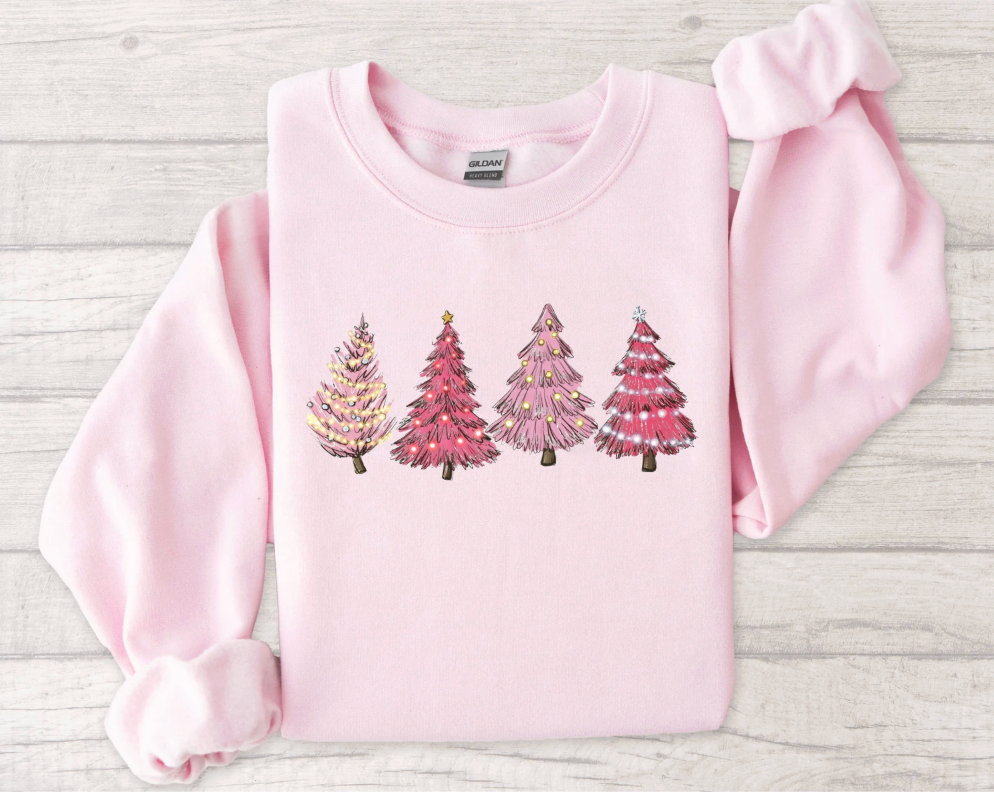 Christmas Tree Pink Christmas Crewneck – Cute Cozy Holiday Sweatshirt