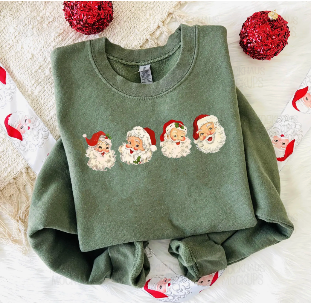 Olive Green Vintage Santa Crewneck – Retro Christmas Sweatshirt