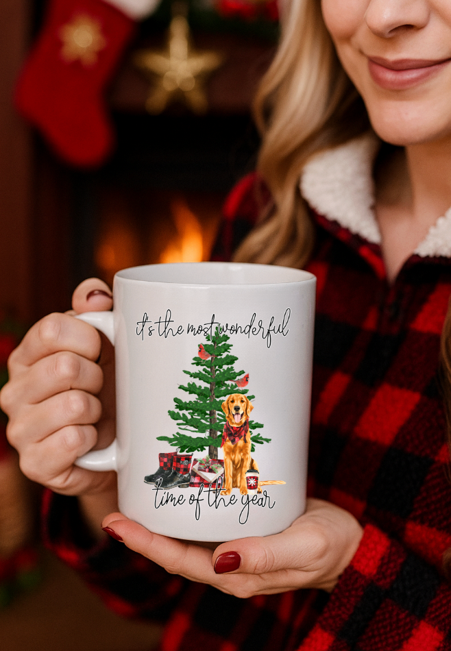 It’s The Most Wonderful Time of The Year Christmas Golden Retriever Ceramic Coffee Mug