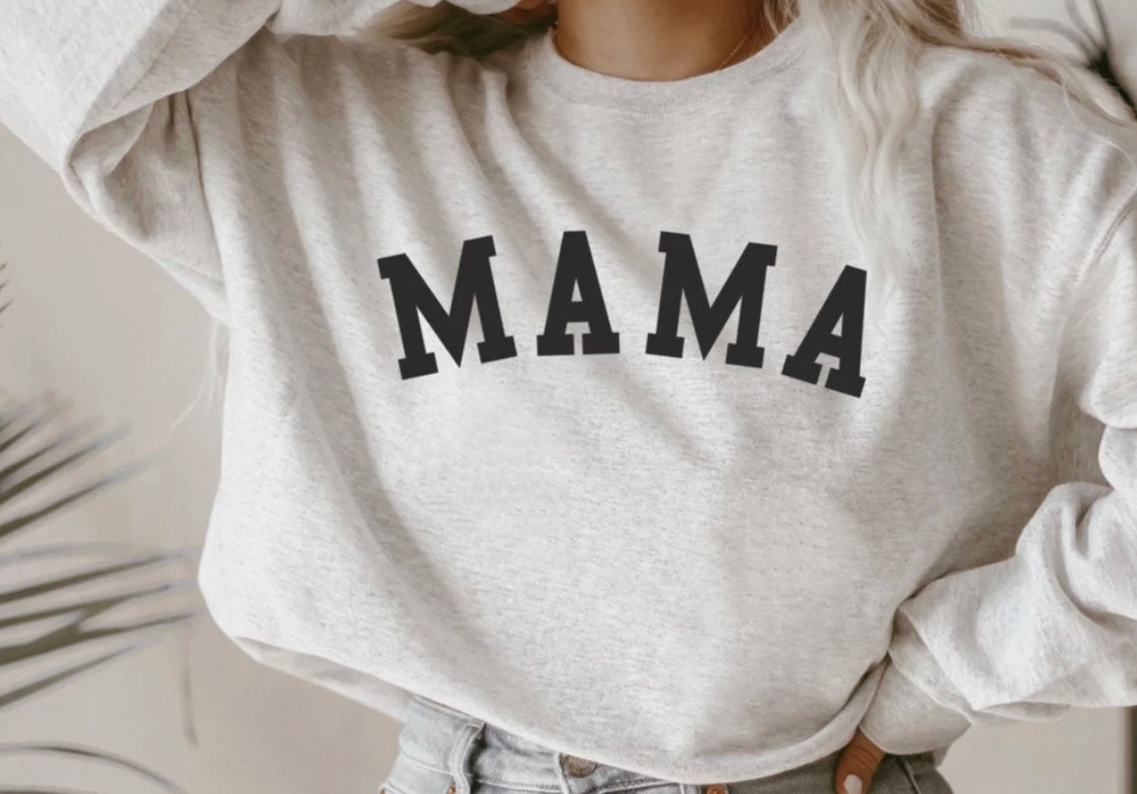 Mama Mothers Day Light Grey Crewneck Sweatshirt / Mama Sweatshirt, Minimalist Mom Crewneck, Varsity Mama Sweater, Mother's Day Gifts