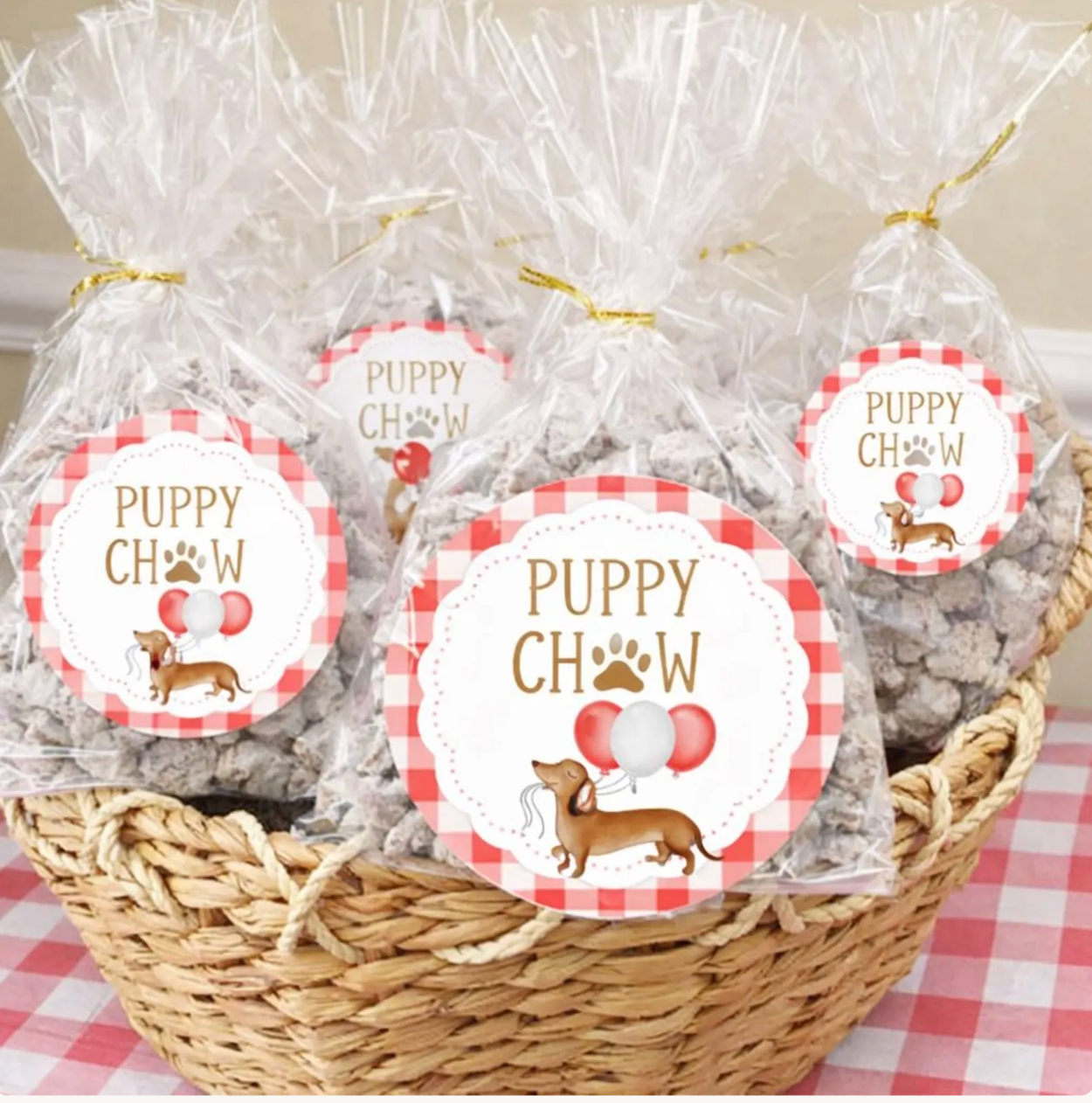 A Weenie Older Birthday Puppy Chow Adhesive Stickers, Dachshund Themed Birthday Party Stickers
