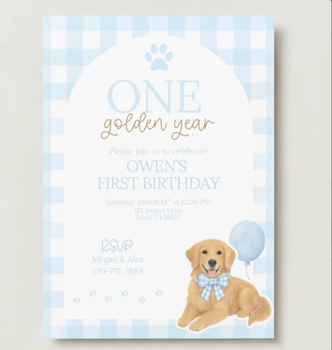 One Golden Year First Birthday Invitation Template, 1st Birthday Dog Invite, Editable Birthday Invite Template, Digital Template