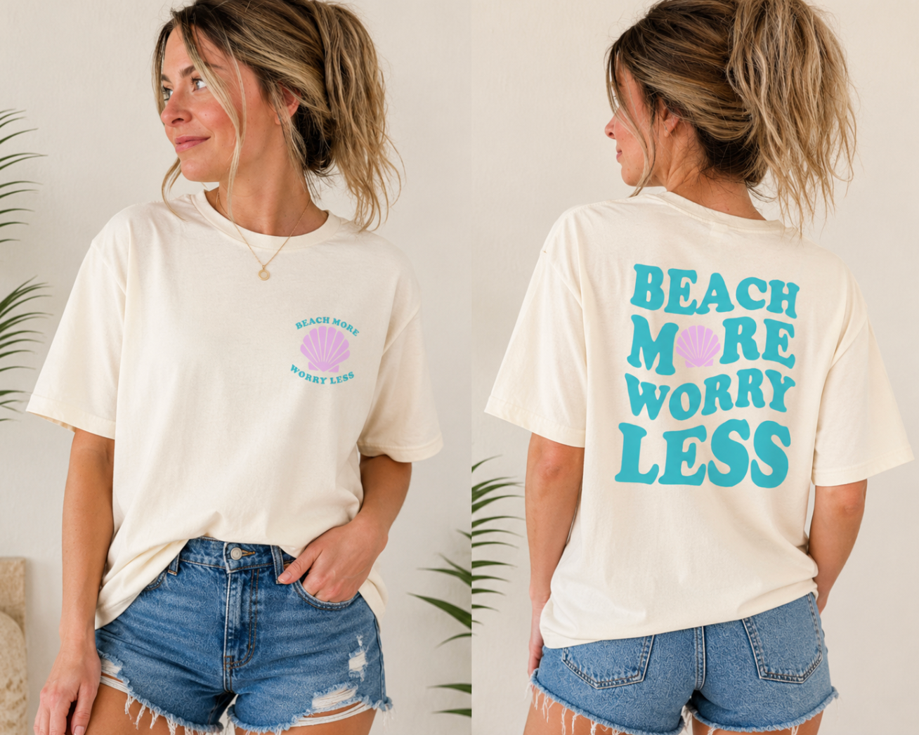 Beach More Worry Less Shirt, Coastal Beach Tee, Retro Beach Graphic T-Shirt, Summer Vacation Shirt