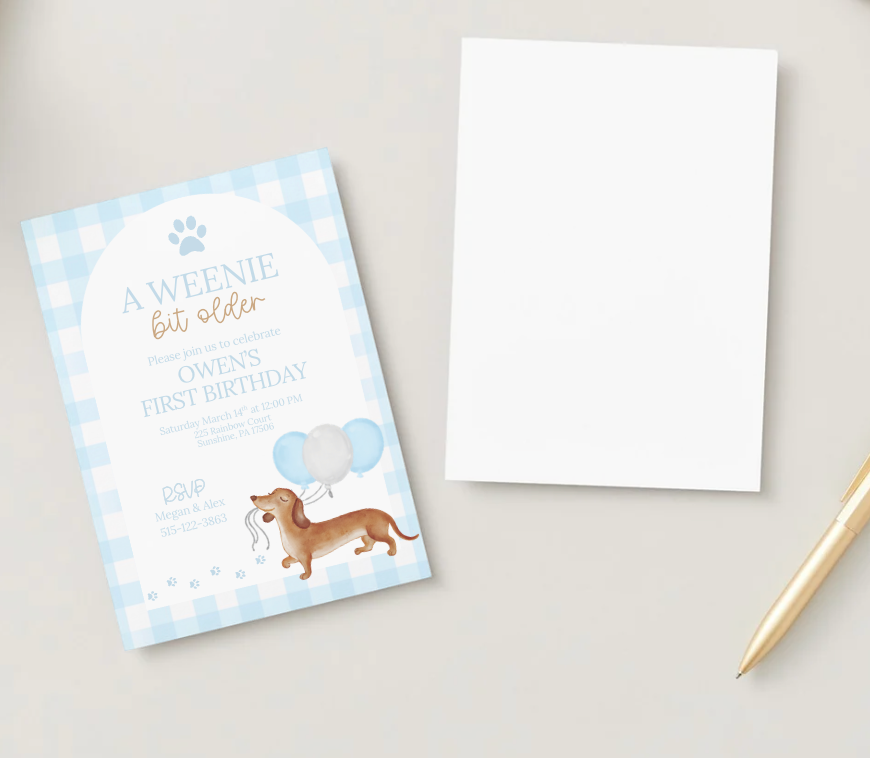 A Weenie Bit Older Birthday Invitation Template, Dachshund First Birthday Invite, Puppy Birthday Editable Invitation