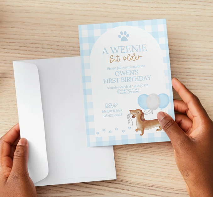 A Weenie Bit Older Birthday Invitation Template, Dachshund First Birthday Invite, Puppy Birthday Editable Invitation