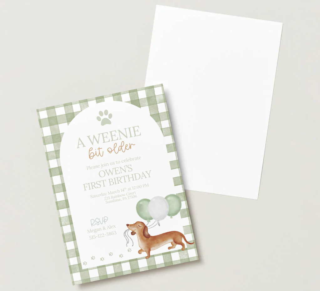 A Weenie Bit Older Birthday Invitation Template, Dachshund First Birthday Invite, Puppy Birthday Editable Invitation