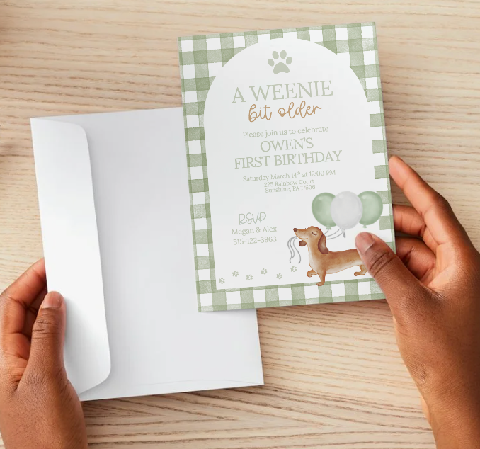 A Weenie Bit Older Birthday Invitation Template, Dachshund First Birthday Invite, Puppy Birthday Editable Invitation