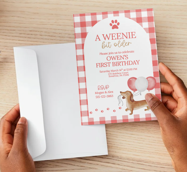 A Weenie Bit Older Birthday Invitation Template, Dachshund First Birthday Invite, Puppy Birthday Editable Invitation