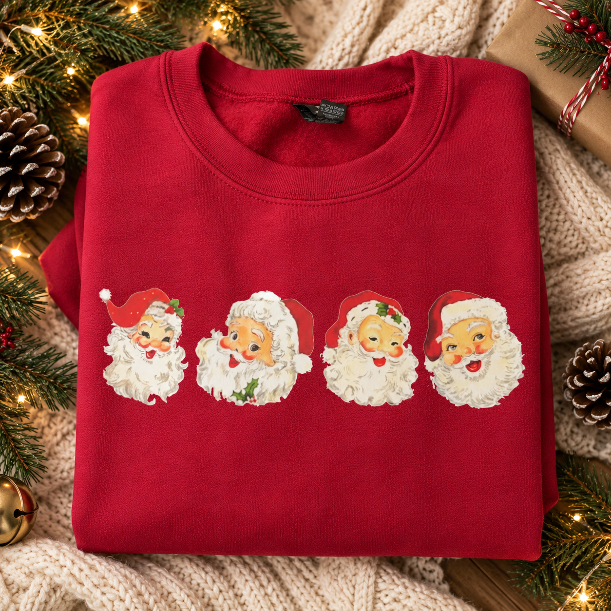 Red Vintage Santa Christmas Crewneck – Cozy Holiday Sweatshirt