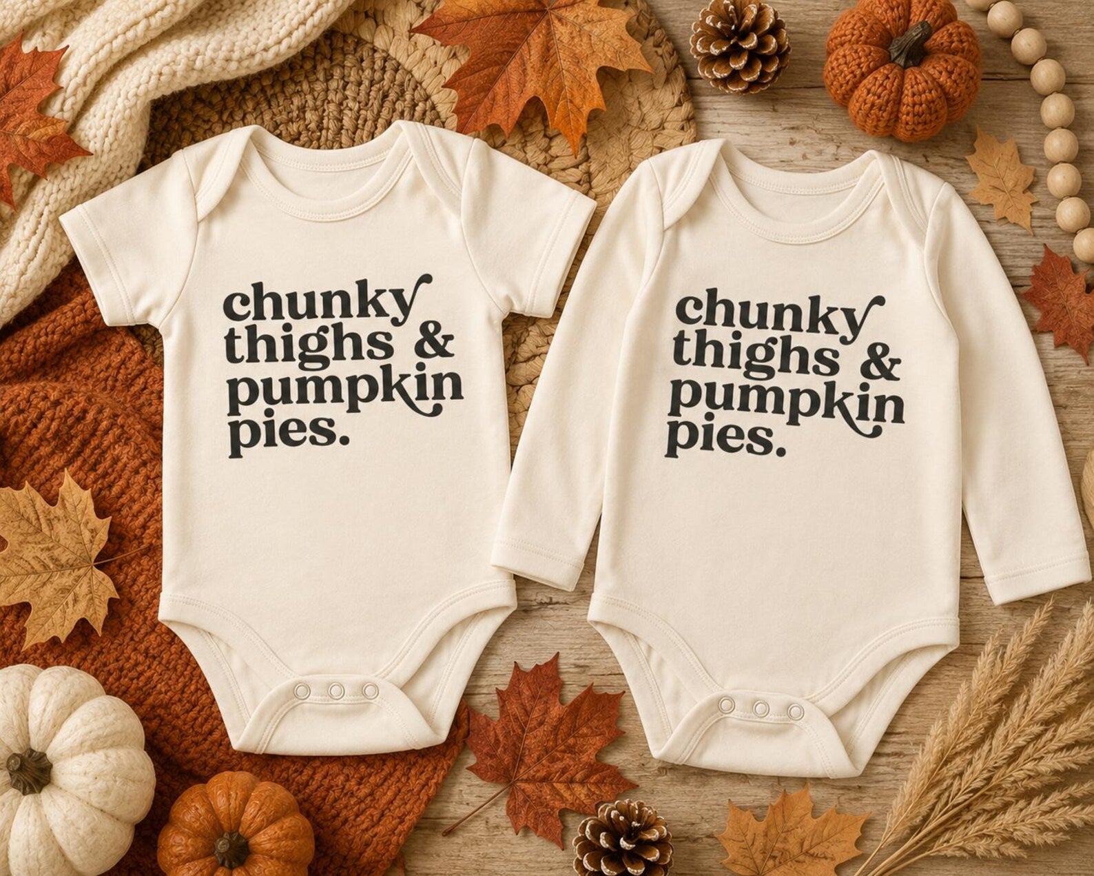 Chunk Thighs & Pumpkin Pies Natural Short Sleeve Fall Outfit for Kids