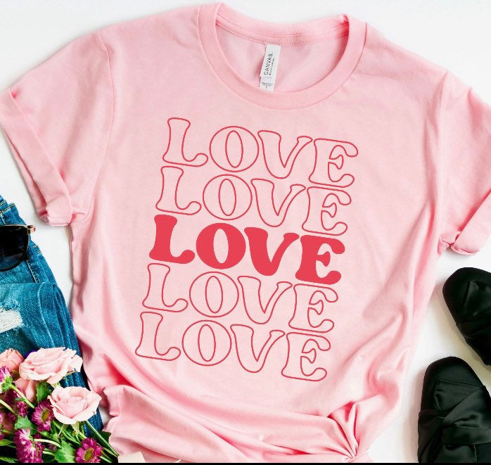 Love Retro Valentines Day Pink Tee