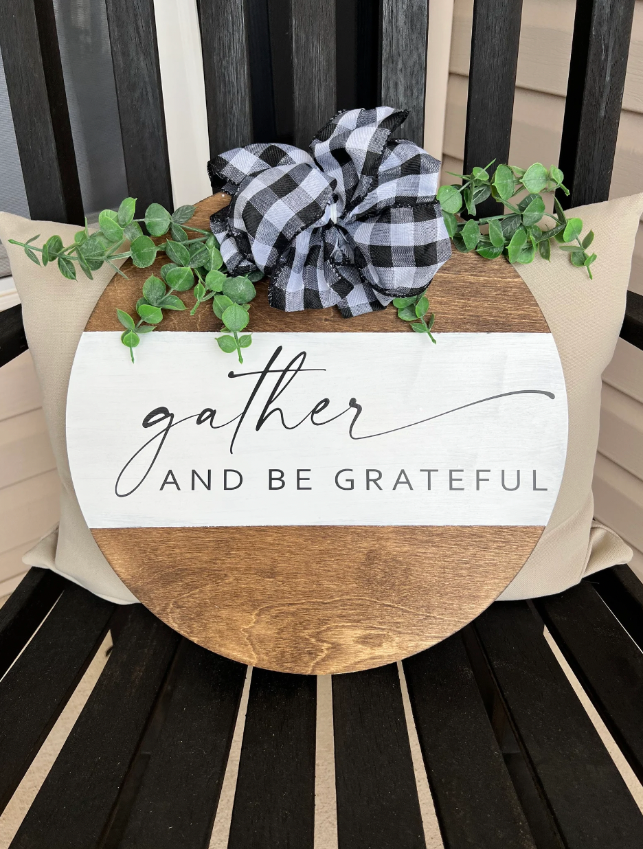 Gather and Be Grateful Fall Round Door Sign