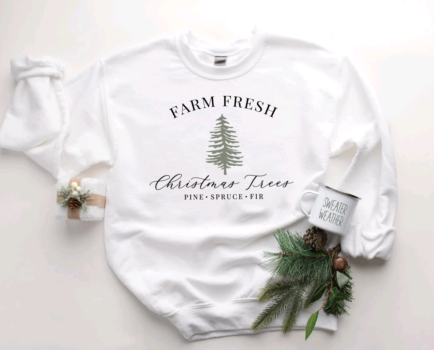 Farm Fresh Christmas Tree White Crewneck