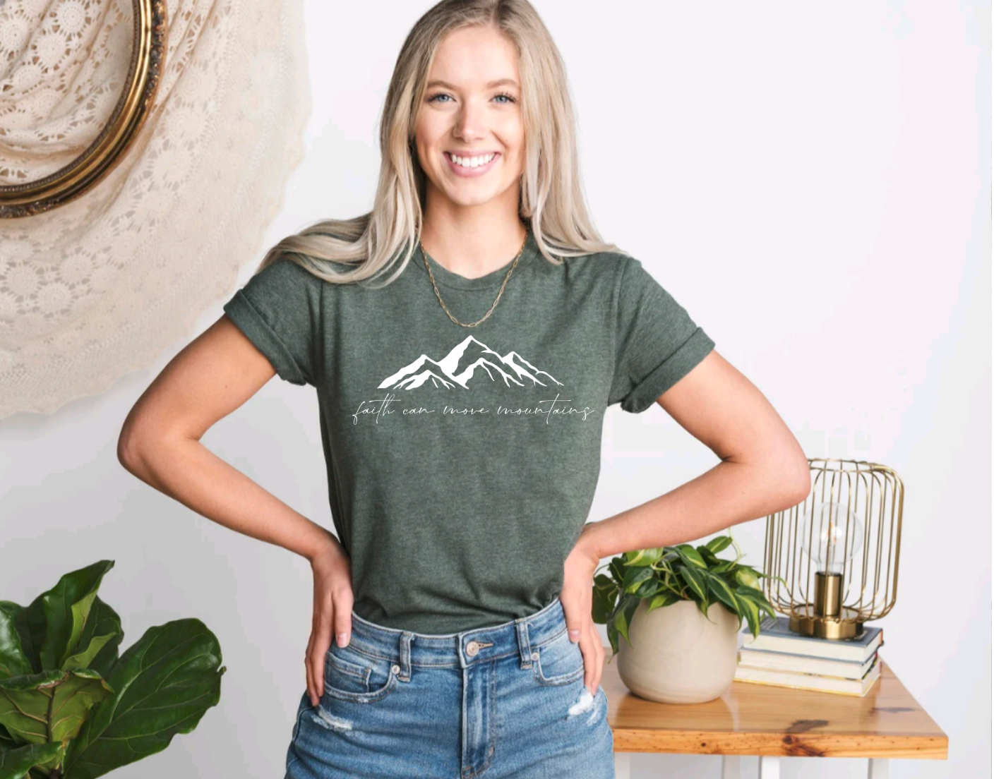 Faith Can Move Mountains Olive Green Tee