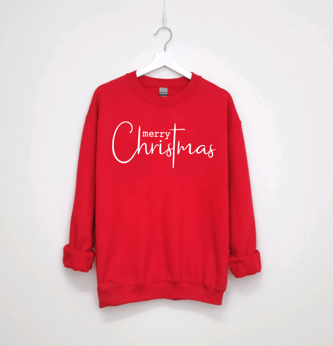 Merry Christmas Religious Cross Red Crewneck