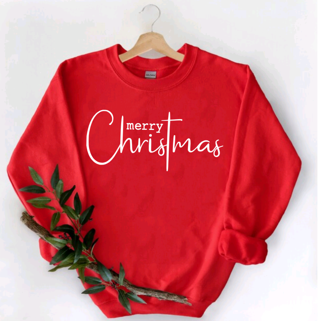 Merry Christmas Religious Cross Red Crewneck