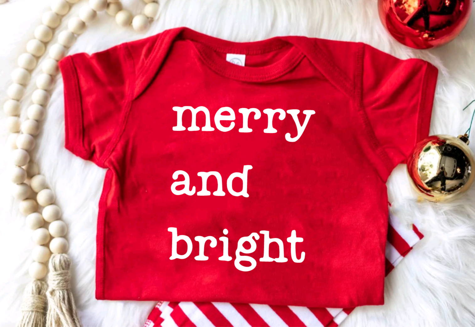 Merry and Bright Red Vintage Red Christmas Bodysuit for Babies