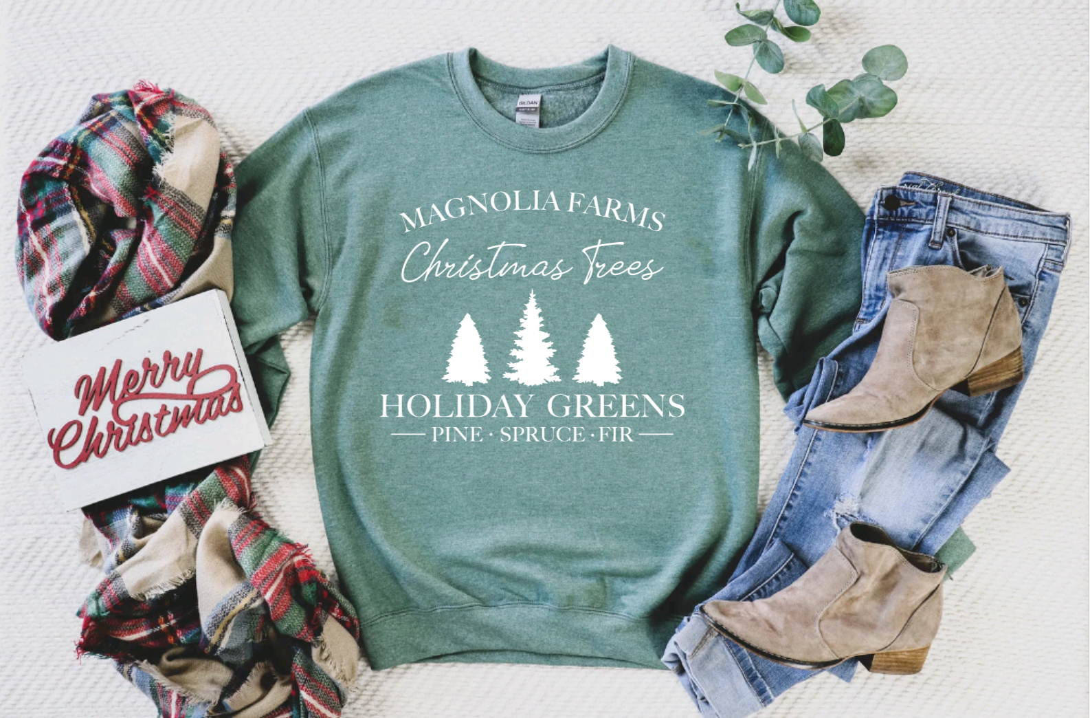 Magnolia Farms Christmas Tree Farms Heather Green Crewneck