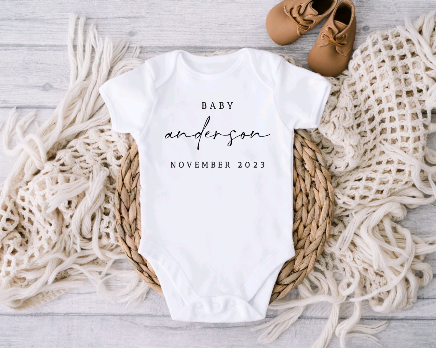 Personalized Baby Coming Soon Announcement White Bodysuit