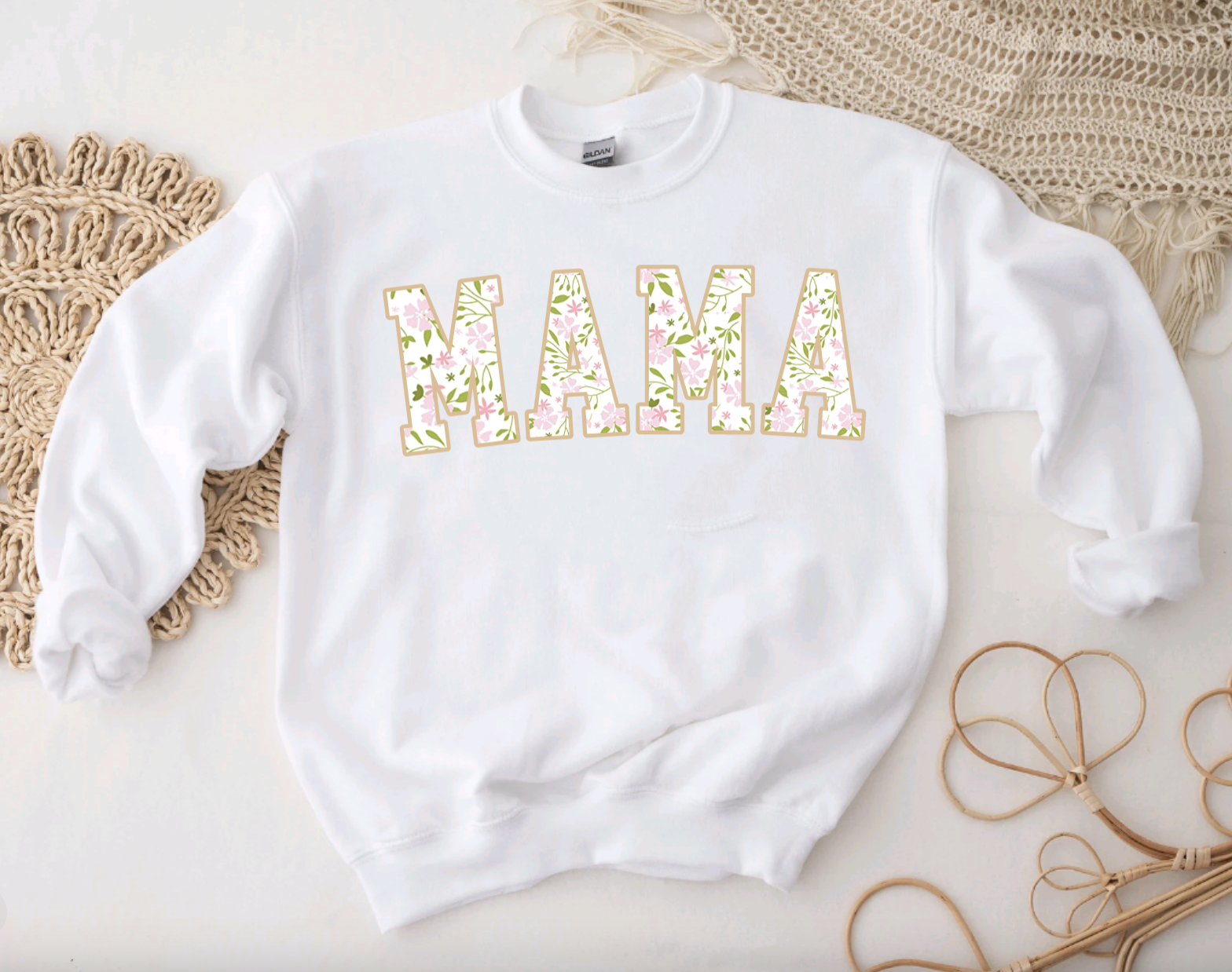 Mama Floral White Crewneck