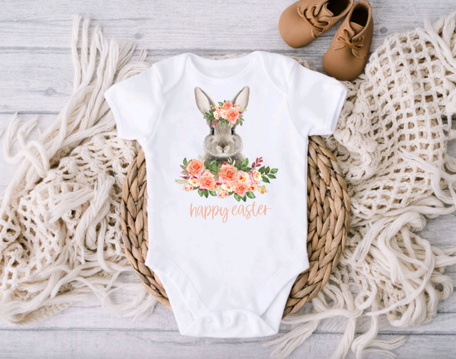 Floral Happy Easter Bunny Tee