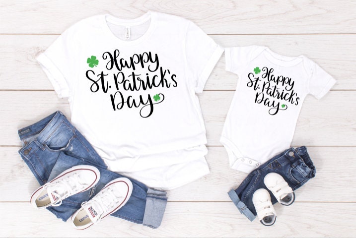 Happy Saint Patricks Day Mommy and Me Matching White Tees