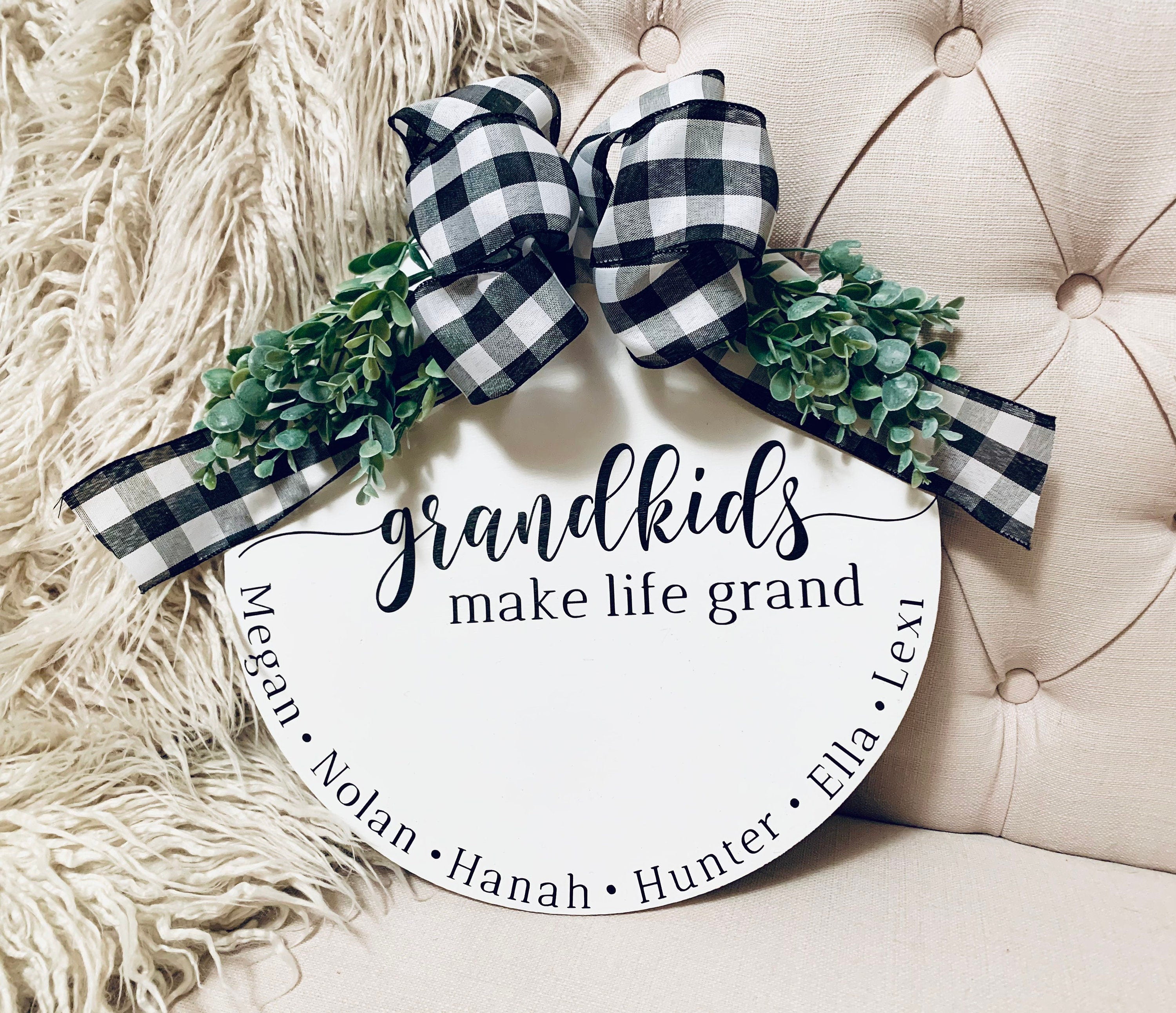 Grandkids Make Life Grand Round Wooden Door Sign
