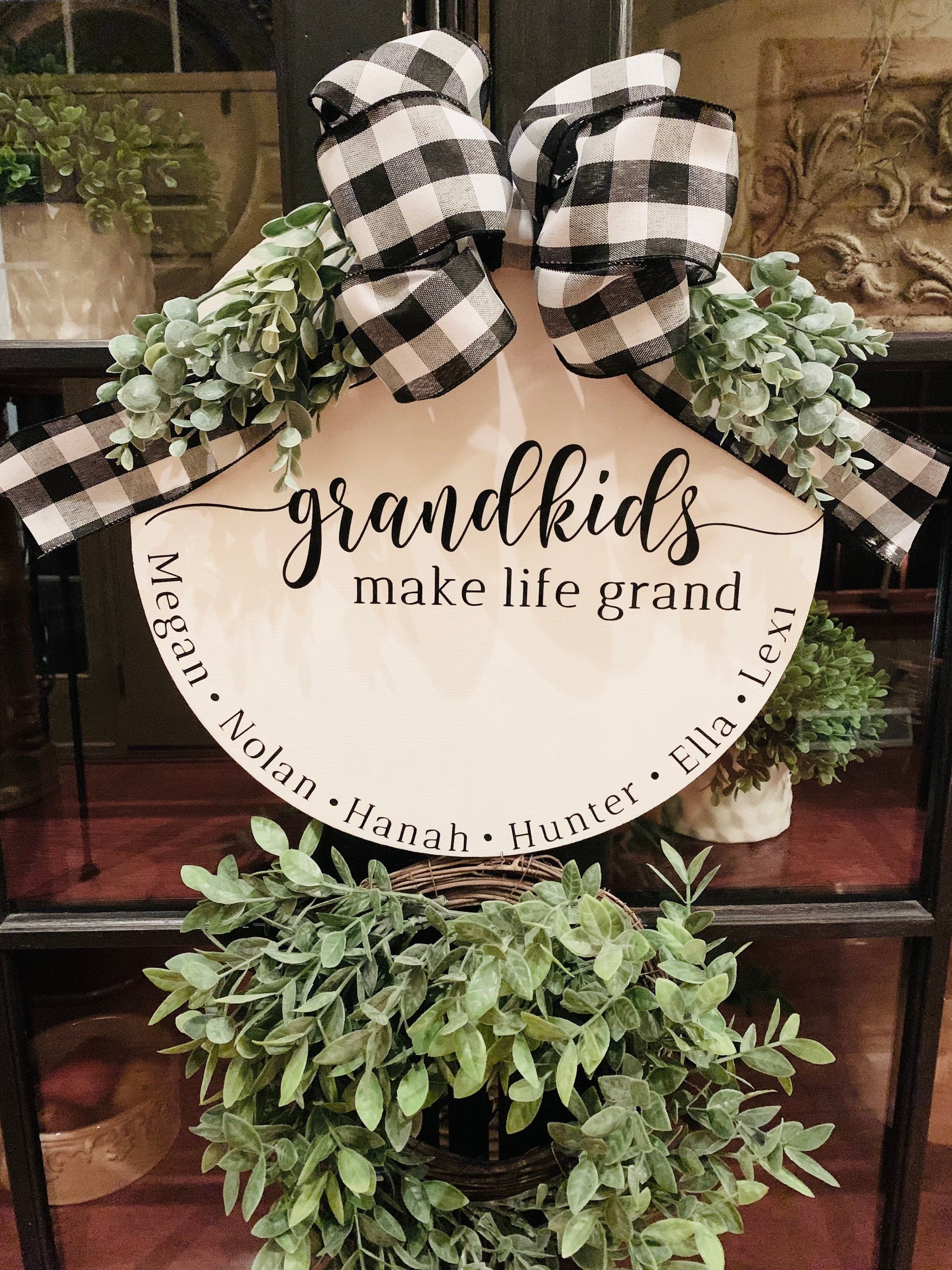 Grandkids Make Life Grand Round Wooden Door Sign