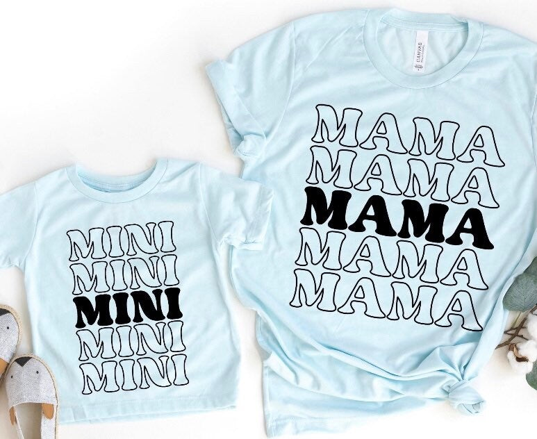 Mama and Mini Matching Blue Retro Tees