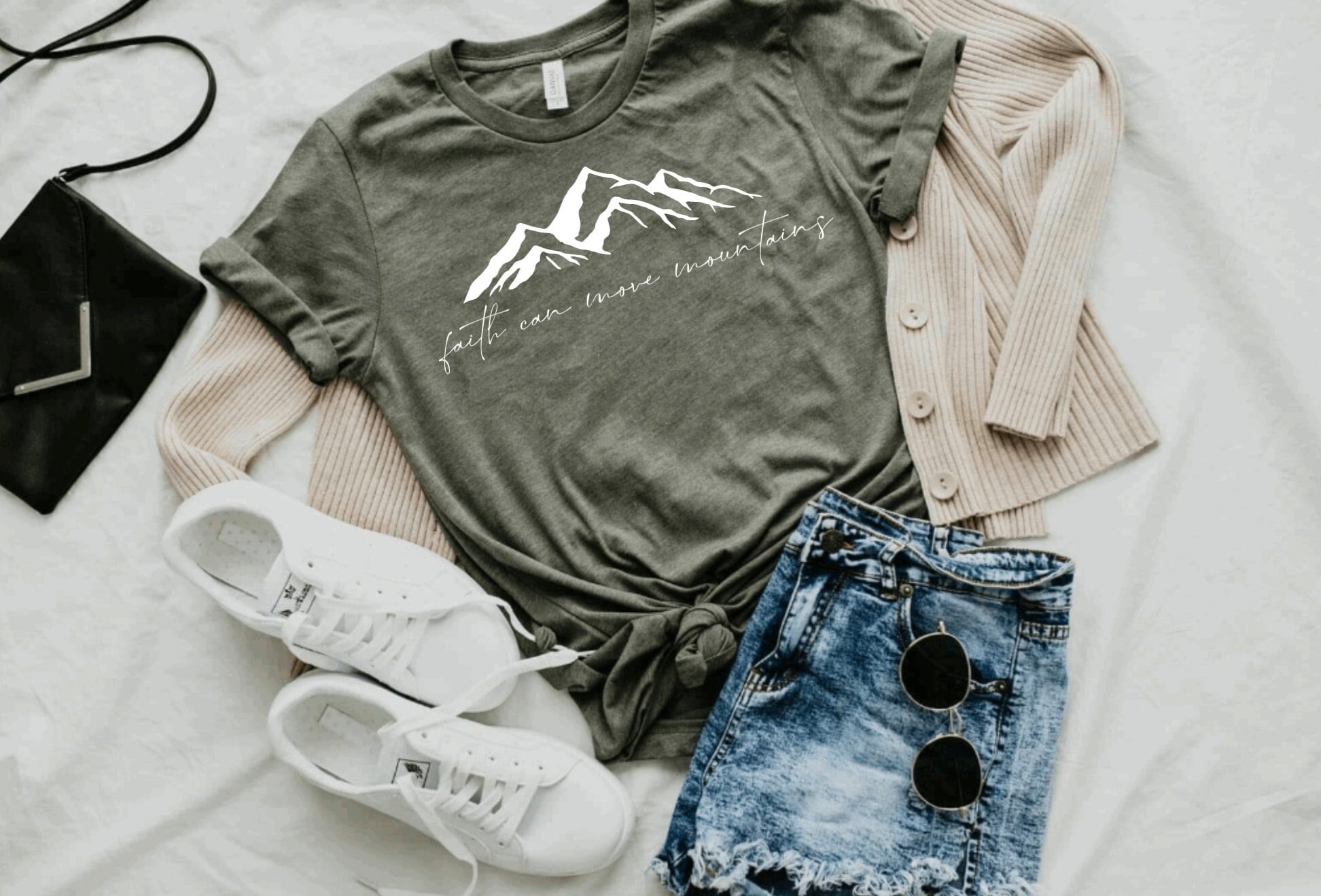 Faith Can Move Mountains Olive Green Tee