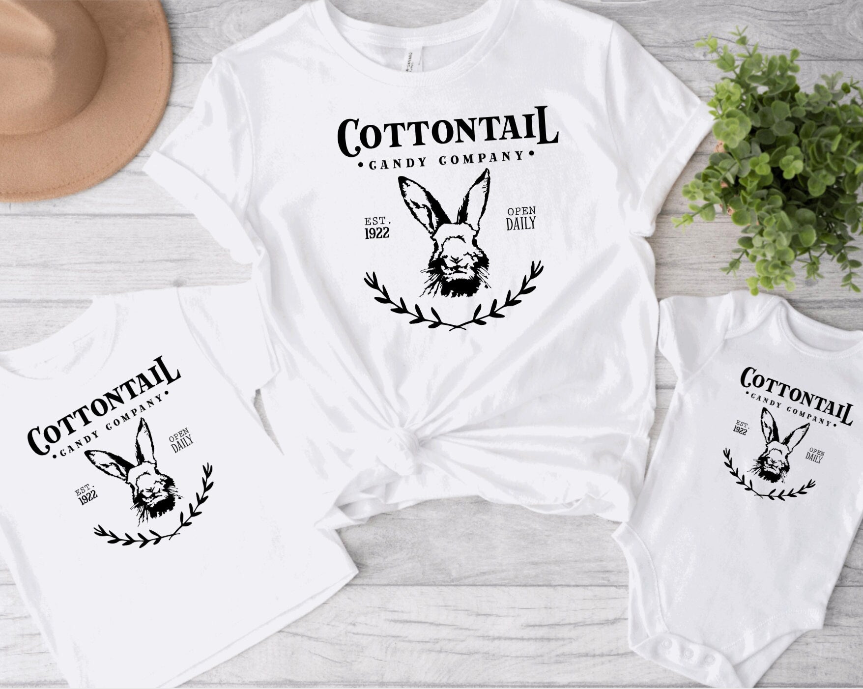 White Cottontail Candy Company Matching Easter Tees