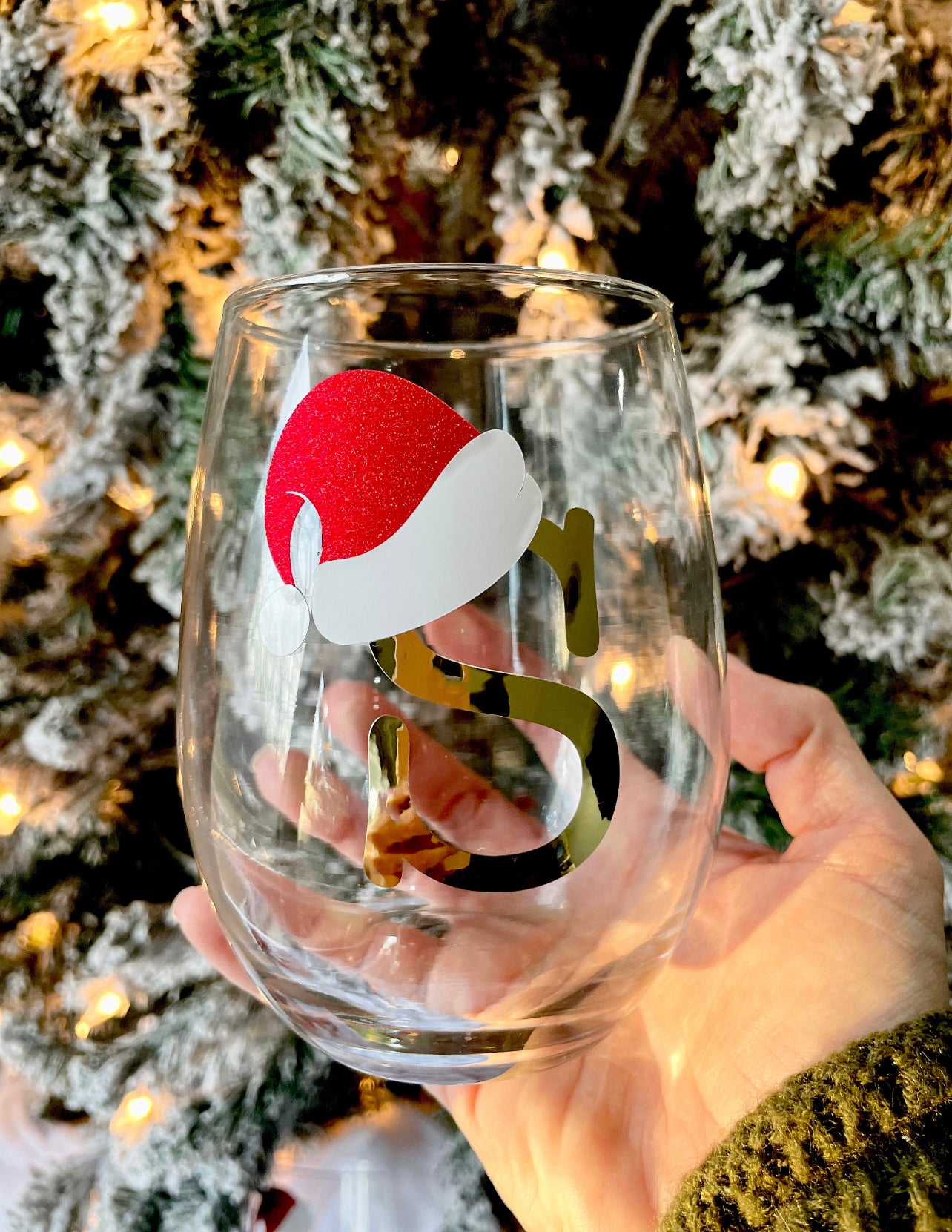 Personalized Stemless Santa Hat Christmas Wine Glass